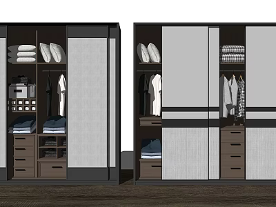 Modern Wardrobe Interior Design With Hanging Rods Drawers Shelves And Folded Clothes 3d model