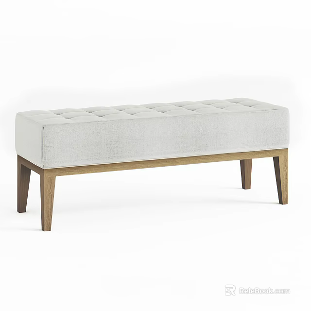 Light Gray Tufted Footstool With Wooden Legs For Living Room Seating 3d model