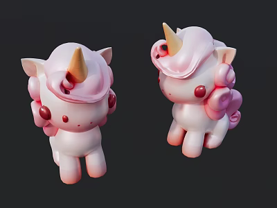 Cute Unicorn Sculptures With Pastel Pink Mane And Golden Horn Carving 3d model
