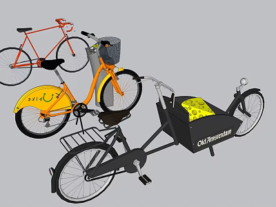 Colorful Bicycles Collection Featuring Red Yellow Models With Basket And OliVintners Trailer 3d model