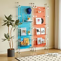 Modern Acrylic Storage Shelf with Books Photos Hat and Headphones in Living Room