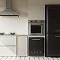 Modern Kitchen Appliances Featuring Smeg Range Hood Gas Stove Oven Dishwasher And Refrigerator