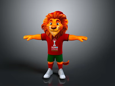 Cartoon Lion With Orange Red Mane Red T shirt Green Shorts White Sneakers Arms Outstretched 3d model