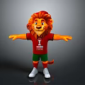 Cartoon Lion With Orange Red Mane Red T shirt Green Shorts White Sneakers Arms Outstretched
