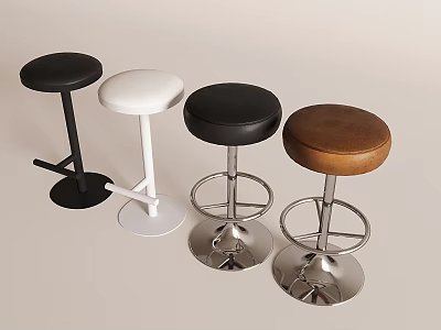 Assorted Color Bar Stools With Black White Brown Leather Seats And Adjustable Metal Bases 3d model