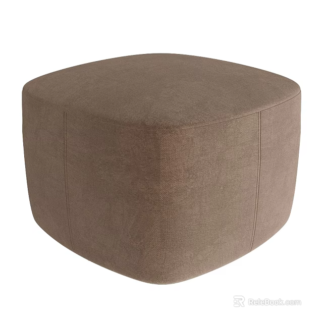 Soft Brown Fabric Square Ottoman With Simple Design For Living Room 3d model 