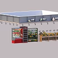 Supermarket Display Shelves With Fruits Vegetables Grain Oil And Meat Display Sections