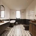 Vintage Style Bathroom With Bathtub Vanity And Patterned Tiles 3d model
