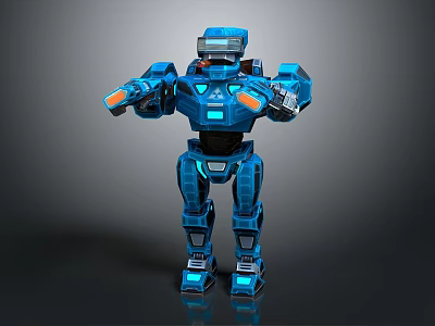 Blue Mechanical Robot Game Movie Character With 3D Rendering And Standing Pose 3d model
