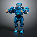 Blue Mechanical Robot Game Movie Character With 3D Rendering And Standing Pose