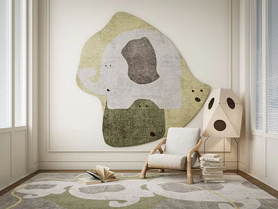 Elephant Shaped Rug Decor In Modern Living Room 3d model