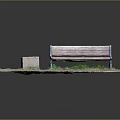 Park Rest Area With Wooden Bench Stone Trash Can Brick Pavement And Green Grass
