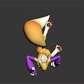 Yellow Creature with Purple Arms White Fur Blue Eyes Large Yellow Orb and Pink Sparkles