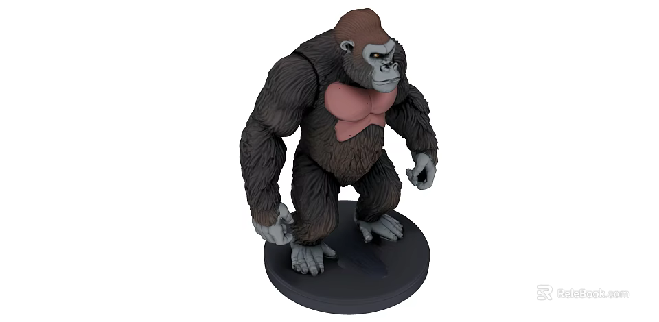 Gorilla Sculpture 3D Model With Standing Pose Brown Fur Pink Chest And Black Base 3d model 