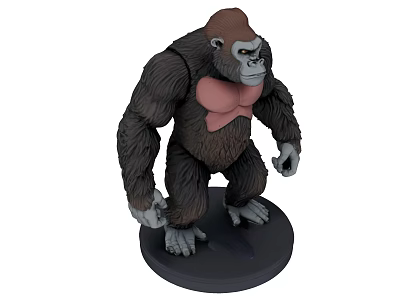 Gorilla Sculpture 3D Model With Standing Pose Brown Fur Pink Chest And Black Base 3d model