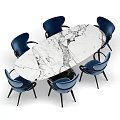 Modern Marble Dining Table With Navy Blue Chairs And Contemporary Design 3d model