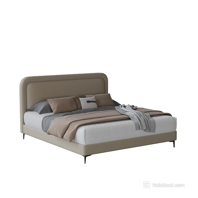 Modern Double Bed Interior Design With Upholstered Headboard And Decorative Pillows 3d model