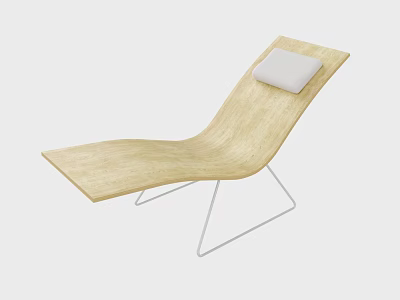 Modern Minimalist Wooden Lounge Chair With White Cushion And Metal Frame 3d model