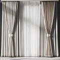 Beige And White Pleated Curtains With White Tiebacks For Window Decoration