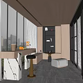 Modern Home Balcony Design With Large Windows City View Wooden Ceiling And Marble Countertop