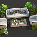 Modern Outdoor Sofa Setup With Green Plants Decorative Pillows And Coffee Table 3d model