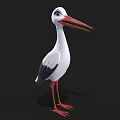 3D Stork Model with White Black Feathers Long Red Beak Red Legs and Blue Eyes