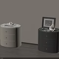 Modern White and Dark Gray Bedside Tables With Three Drawers Framed Art and Decorative Object