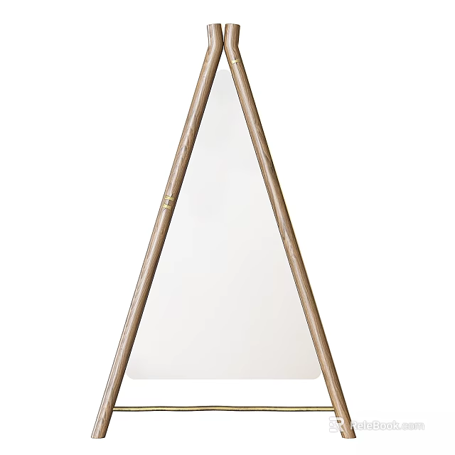 Triangular Frame Standing Mirror with Brass Metal Stand and Modern Minimalist Design 3d model