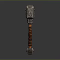 Decorative Warhammer Weapon With Carved Patterns On Metallic Head And Brown Wrapped Handle