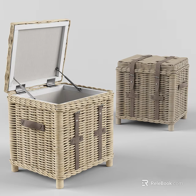 Woven Wicker Storage Boxes With Open Lid And Interior Compartment For Home Organization 3d model 