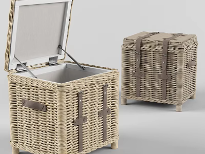 Woven Wicker Storage Boxes With Open Lid And Interior Compartment For Home Organization 3d model