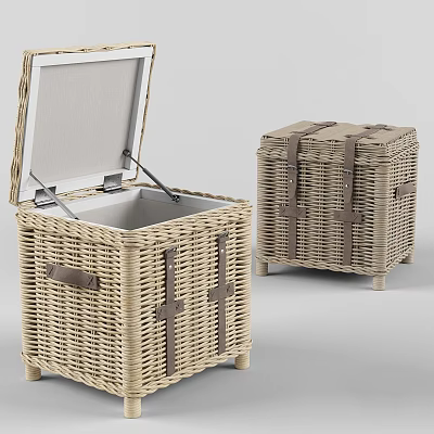 Woven Wicker Storage Boxes With Open Lid And Interior Compartment For Home Organization 3d model