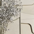 Decorative Ornament Set With Vase Dried Flowers White Sculpture On Marble Base And Geometric Wall