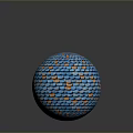 Geometric Square and Sphere Made of Blue and Orange Squares on Gray Background with Reflection