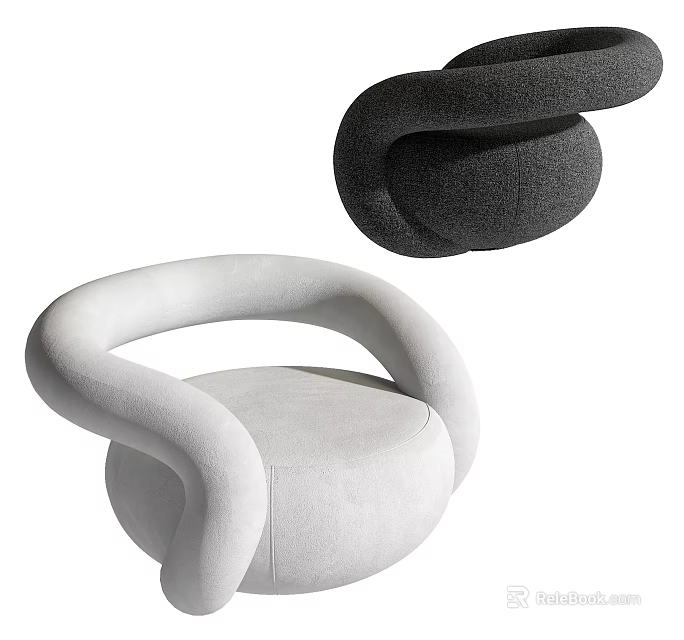 Modern Single Sofa with Curved Armrest Rounded Shape Soft Fabric White and Gray 3d model 