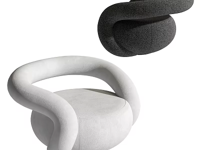 Modern Single Sofa with Curved Armrest Rounded Shape Soft Fabric White and Gray 3d model
