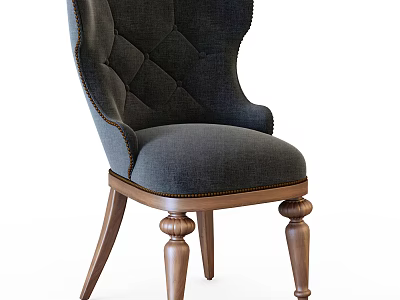 Tufted Accent Chair With Soft Gray Fabric And Rounded Wooden Legs 3d model