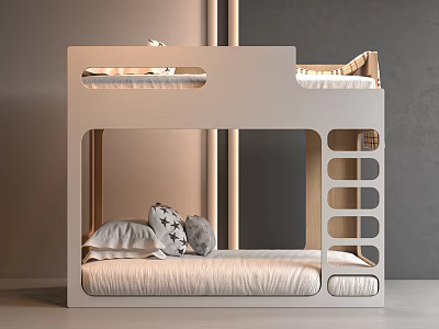 Modern Bunk Bed Design With Sleek Frame Upper Guardrail And Soft Pillows 3d model