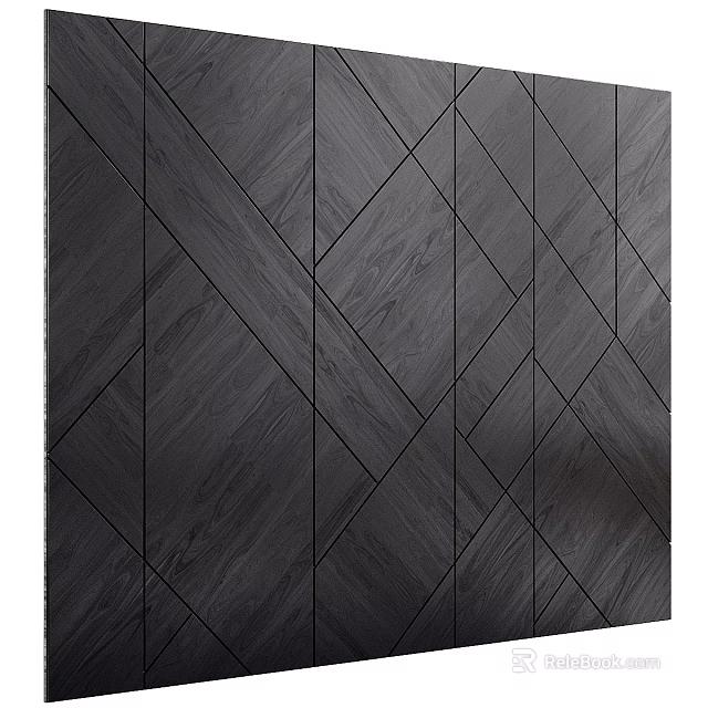 Modern Dark Wood Grain Sofa Background Wall With Geometric Panel Design 3d model