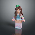 Cartoon Woman With Brown Hair Glasses Green Frog Hair Accessory Blue Overalls Colorful Striped Sleeves