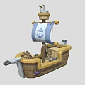 Wooden Ship With Blue White Sail Anchor Design Steering Wheel Toy Cannon And Star Decoration