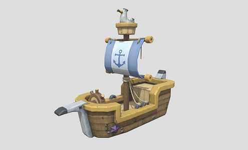 Modern Boat Sailing Cartoon Sailing Wooden Boat Cartoon Boat Small Boat 3d model