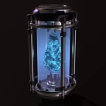Futuristic Transparent Container Featuring Blue Glowing Structure And Metal Frame Design 3d model