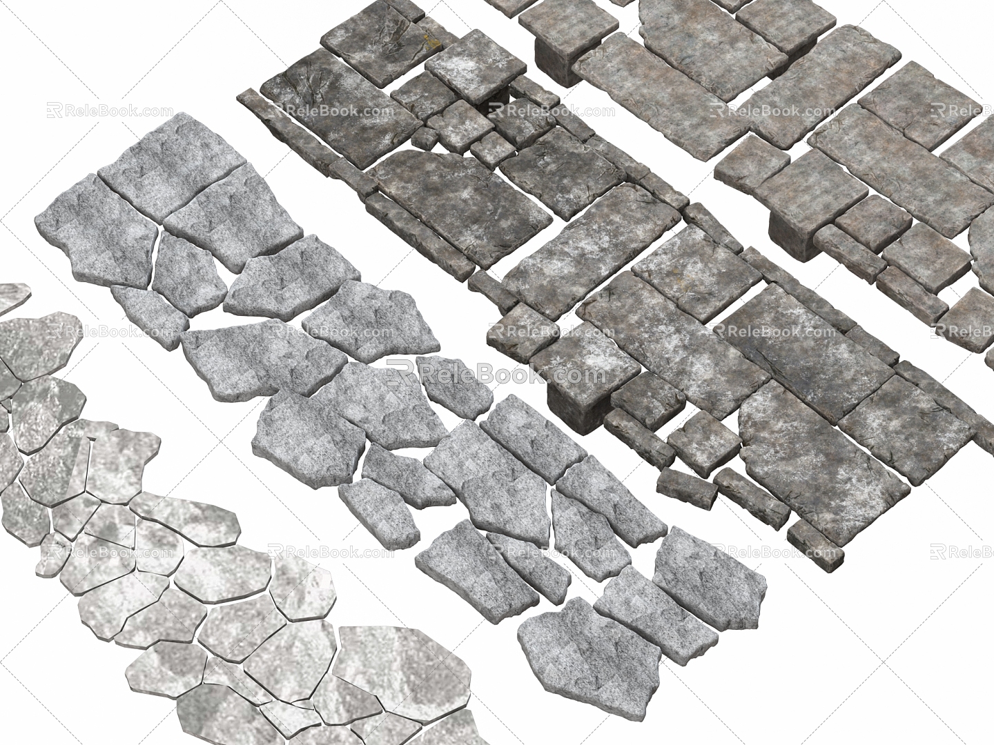 Green Slab Path Stone Path Slab Ting Step 3d model