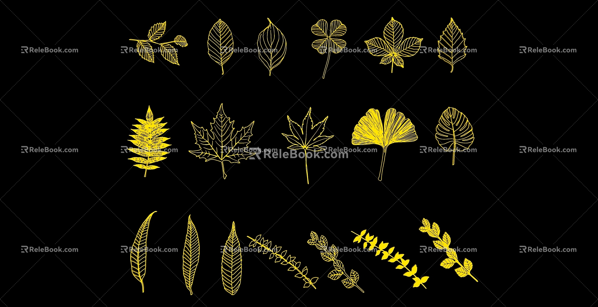 Modern plant tree leaf graphic pattern silhouette 3d model