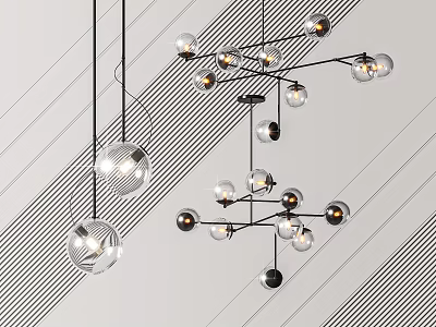 Modern Chandelier With Spherical Glass Shades And Multi Branch Metal Frame Design 3d model