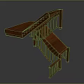 Wooden Double Flight Staircase With Modern Handrail And Interior Design Structure