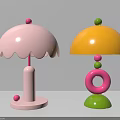 Playful Colorful Table Lamps With Umbrella Shaped Shades And Spherical Decorations