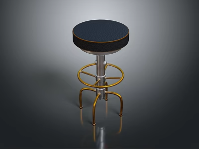 Modern Round Bar Stool With Black Upholstered Seat And Gold Metal Frame 3d model