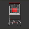 White Metal Shopping Cart With Red Accents And Rolling Wheels Design